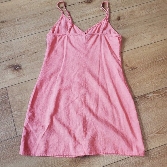 Forever 21 Womens Dress Sz M Coral Orange Button Front Mini Linen Blend Strappy - Picture 11 of 16
